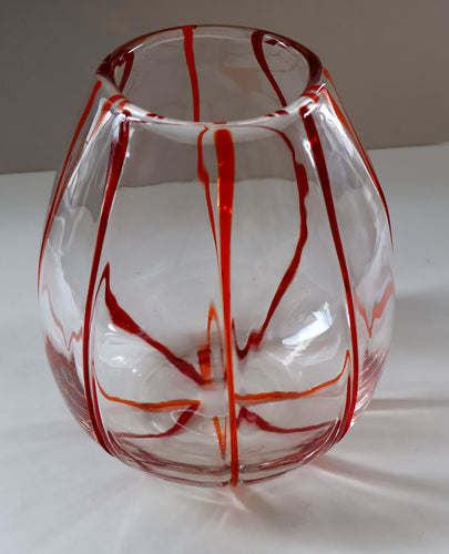 Rare 1930s Art Nouveau Art Glass Vase with Applied Red Trails (Attributed to Pallme Konig & Hagel, Austria)