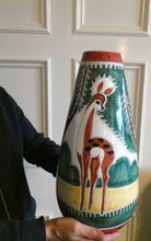 Load image into Gallery viewer, VERY LARGE Vintage 1950s / 60s NORWEGIAN Vase with Deer Decoration by Elle Pottery
