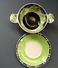 Load image into Gallery viewer,  Bough Pottery ART DECO Ceramic Quaich and Matching Underplate. Painted by Elizabeth Amour
