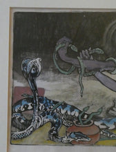 Load image into Gallery viewer, 1920s Colour Woodcut by Mabel Allington Royds (1874-1941) THE SNAKE CHARMER
