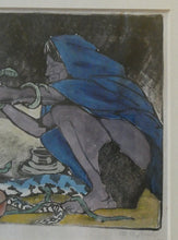 Load image into Gallery viewer, 1920s Colour Woodcut by Mabel Allington Royds (1874-1941) THE SNAKE CHARMER
