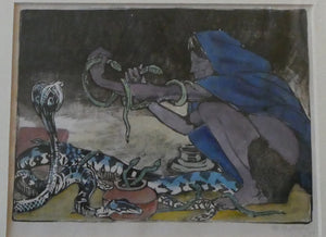 1920s Colour Woodcut by Mabel Allington Royds (1874-1941) THE SNAKE CHARMER