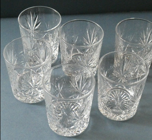 Vintage Edinburgh Crystal Small WHISKY Tumblers. STAR OF EDINBURGH Pattern. Set of Six; 3 inches