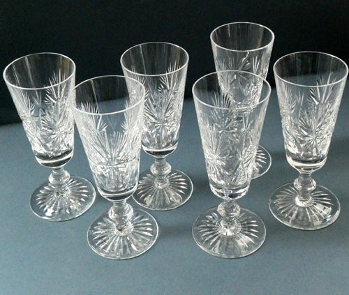 Vintage Edinburgh Crystal CHAMPAGNE FLUTES. STAR OF EDINBURGH Pattern. Set of Six; 6 1/4 inches