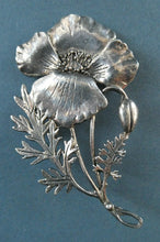 Load image into Gallery viewer, COSTUME JEWELLERY. Vintage WELSH 1998 Silver Plate on Pewter MASJ Poppy Brooch
