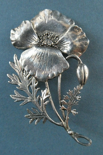 COSTUME JEWELLERY. Vintage WELSH 1998 Silver Plate on Pewter MASJ Poppy Brooch