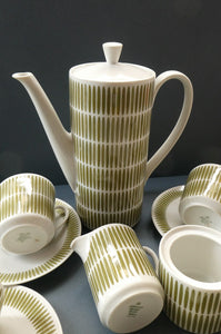  1970s Seltmann Weiden Bavaria Coffee Set with Green Stripes Pattern