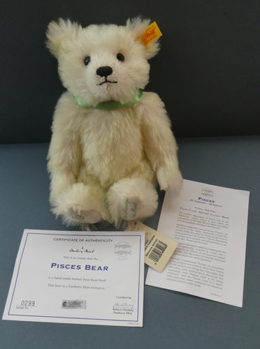 Limited Edition Danbury Mint / Steiff PISCES Small White Mohair Teddy Bear. 9 inches