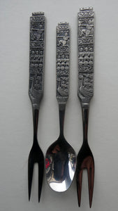 NORWEGIAN (Konge Tinn) Viking Pewter Heilag Olav Spoon and Two Pickle Forks