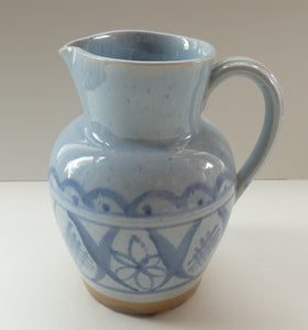 1950s Buchan Pottery Stoneware Jug Portobello Blue Abstract Pattern