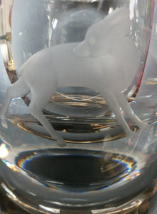 Art Deco 1930s Swedish Glass. Orrefors Squat Vase by Vicke Linstrand Decorated with Engraved Deer