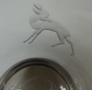 Art Deco 1930s Swedish Glass. Orrefors Squat Vase by Vicke Linstrand Decorated with Engraved Deer