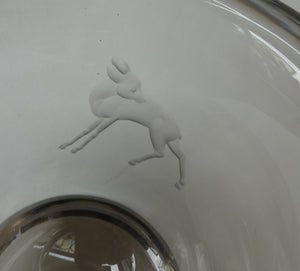 Art Deco 1930s Swedish Glass. Orrefors Squat Vase by Vicke Linstrand Decorated with Engraved Deer