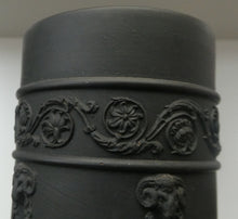 Load image into Gallery viewer, WEDGWOOD Edwardian Black Basalt Spill Vase with Ancanthus Scolls, Garlands, Ram&#39;s Head Mask. Height 8 1/2 inches
