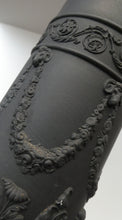 Load image into Gallery viewer, WEDGWOOD Edwardian Black Basalt Spill Vase with Ancanthus Scolls, Garlands, Ram&#39;s Head Mask. Height 8 1/2 inches
