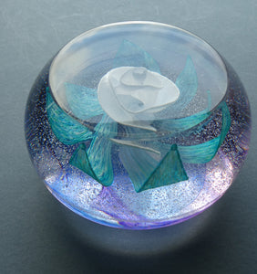 Vintage White Rose Bud Paperweight Caithness Glass. Attributed to Helen MacDonald