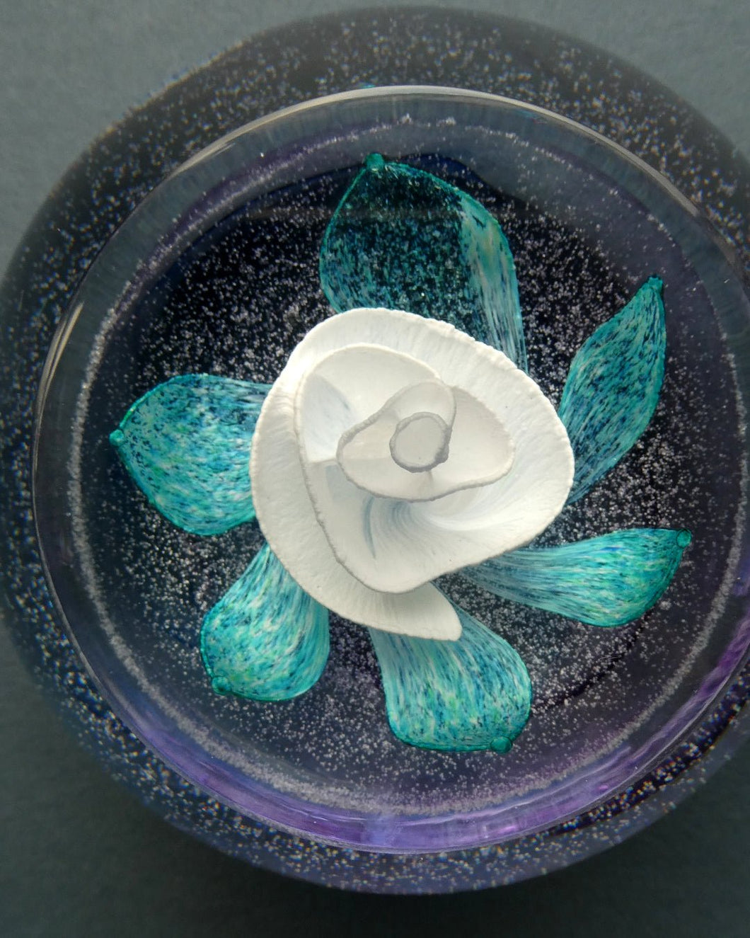 Vintage White Rose Bud Paperweight Caithness Glass. Attributed to Helen MacDonald