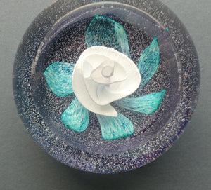 Vintage White Rose Bud Paperweight Caithness Glass. Attributed to Helen MacDonald