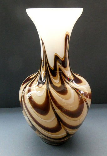 Mid Century Italian V.B Opaline ZEBRA Stripe Glass Vase. 12 1/4 inches in height