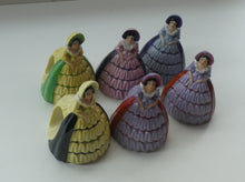 Load image into Gallery viewer, Group of SIX Carlton Ware Crinoline Lady Ceramic Napkin Rings, c 1935
