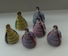 Load image into Gallery viewer, Group of SIX Carlton Ware Crinoline Lady Ceramic Napkin Rings, c 1935
