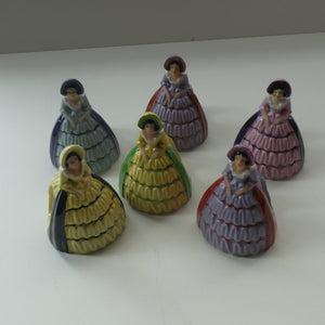 Group of SIX Carlton Ware Crinoline Lady Ceramic Napkin Rings, c 1935