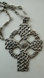 Large ANTIQUE Scottish Silver Pendant with Iona Cross Motif. Glasgow Hallmark Gilmore & Watson 1919