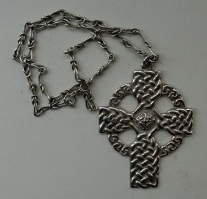 Large ANTIQUE Scottish Silver Pendant with Iona Cross Motif. Glasgow Hallmark Gilmore & Watson 1919