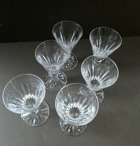 WATERFORD CRYSTAL "Eileen". SET OF SIX Sherry or Port Glasses. Each 4 1/2 inches in height