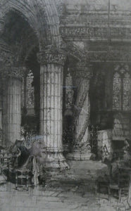 ANTIQUE PRINT. Original Etching by Hedley FITTON. Entitled ROSSLYN CHAPEL. Pencil Signed