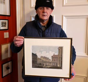 SCOTTISH ART. Georgian Engraving 1804 by James Fittler after John Claude Nattes, Edinburgh Castle from Registar House. FRAMED