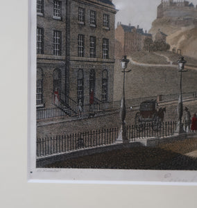 SCOTTISH ART. Georgian Engraving 1804 by James Fittler after John Claude Nattes, Edinburgh Castle from Registar House. FRAMED