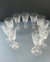 Load image into Gallery viewer, EDINBURGH CRYSTAL. Set of TEN Matching STAR OF EDINBURGH Sherry Glasses 4 1/2 inches in height
