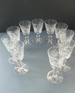 EDINBURGH CRYSTAL. Set of TEN Matching STAR OF EDINBURGH Sherry Glasses 4 1/2 inches in height