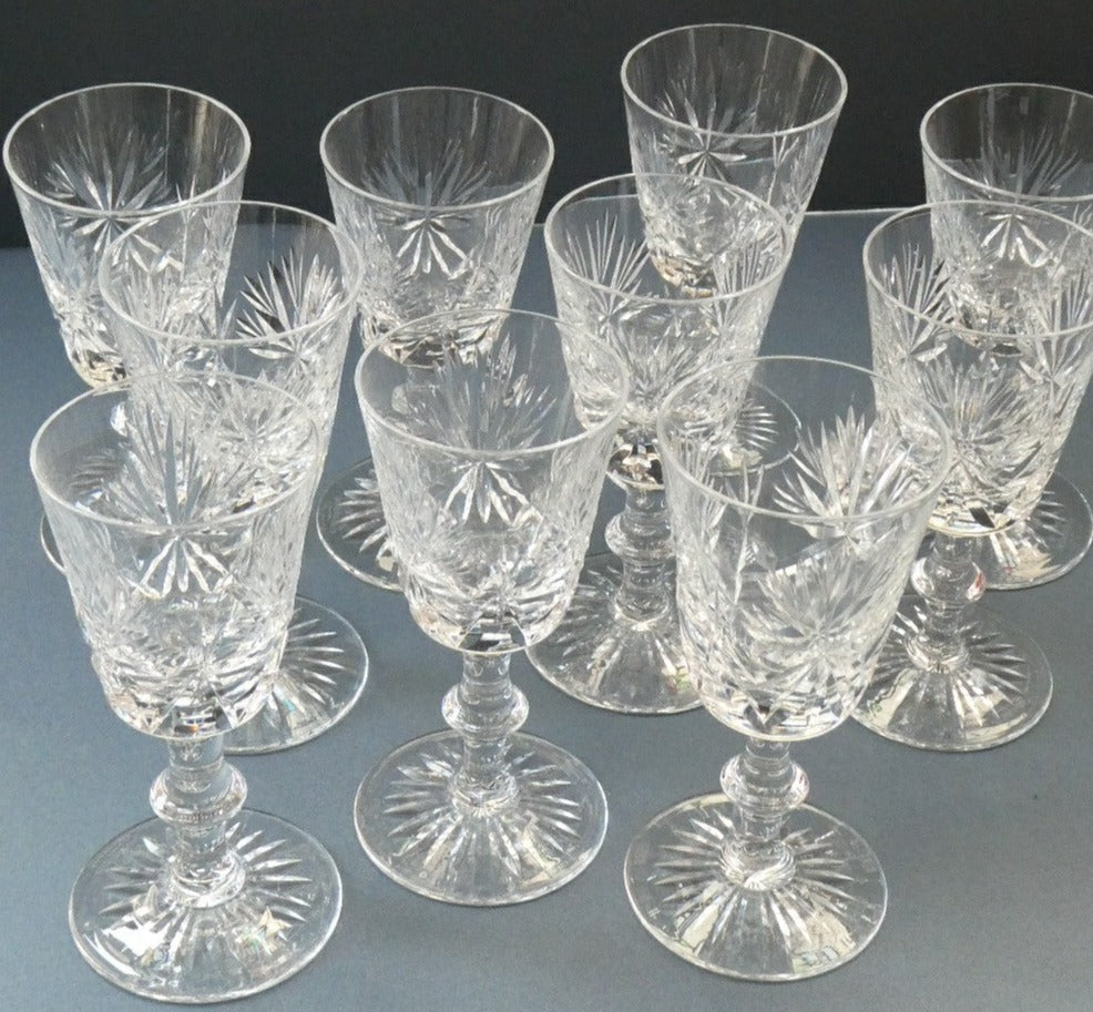 EDINBURGH CRYSTAL. Set of TEN Matching STAR OF EDINBURGH Sherry Glasses 4 1/2 inches in height