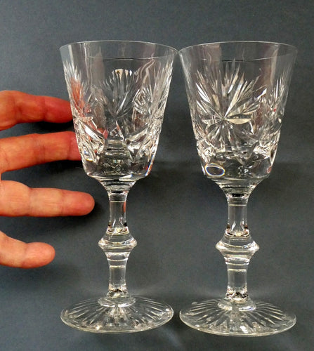 Vintage PAIR Edinburgh Crystal HOCK Wine Glasses. STAR OF EDINBURGH Pattern: 6 1/4 inches