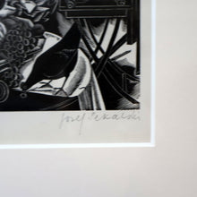 Load image into Gallery viewer, SCOTTISH ART. Rare 1953 Original Wood Engraving by Jozef Sekalski. Design for a Christmas Card Entitled &quot;Fourth Day of Christmas&quot;. Pencil Signed 
