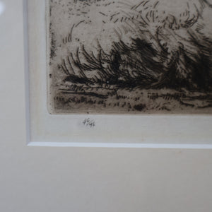 ORIGINAL ETCHING: Carting Hay (1928) by Charles Frederick Tunnicliffe. Pencil Signed & FRAMED