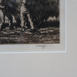 ORIGINAL ETCHING: Carting Hay (1928) by Charles Frederick Tunnicliffe. Pencil Signed & FRAMED