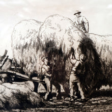 Load image into Gallery viewer, ORIGINAL ETCHING: Carting Hay (1928) by Charles Frederick Tunnicliffe. Pencil Signed &amp; FRAMED
