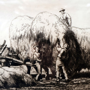 ORIGINAL ETCHING: Carting Hay (1928) by Charles Frederick Tunnicliffe. Pencil Signed & FRAMED