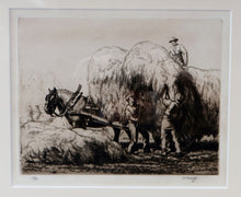 Load image into Gallery viewer, ORIGINAL ETCHING: Carting Hay (1928) by Charles Frederick Tunnicliffe. Pencil Signed &amp; FRAMED
