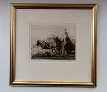 Load image into Gallery viewer, ORIGINAL ETCHING: Carting Hay (1928) by Charles Frederick Tunnicliffe. Pencil Signed &amp; FRAMED
