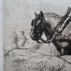 ORIGINAL ETCHING: Carting Hay (1928) by Charles Frederick Tunnicliffe. Pencil Signed & FRAMED