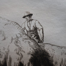 Load image into Gallery viewer, ORIGINAL ETCHING: Carting Hay (1928) by Charles Frederick Tunnicliffe. Pencil Signed &amp; FRAMED
