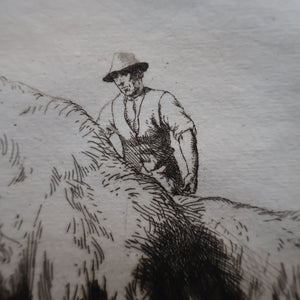 ORIGINAL ETCHING: Carting Hay (1928) by Charles Frederick Tunnicliffe. Pencil Signed & FRAMED