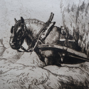 ORIGINAL ETCHING: Carting Hay (1928) by Charles Frederick Tunnicliffe. Pencil Signed & FRAMED