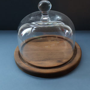 Large Vintage 1960s Teak and Glass Dome Cheese Dish