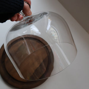 Large Vintage 1960s Teak and Glass Dome Cheese Dish