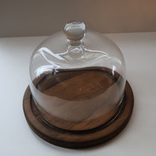 Load image into Gallery viewer, Large Vintage 1960s Teak and Glass Dome Cheese Dish
